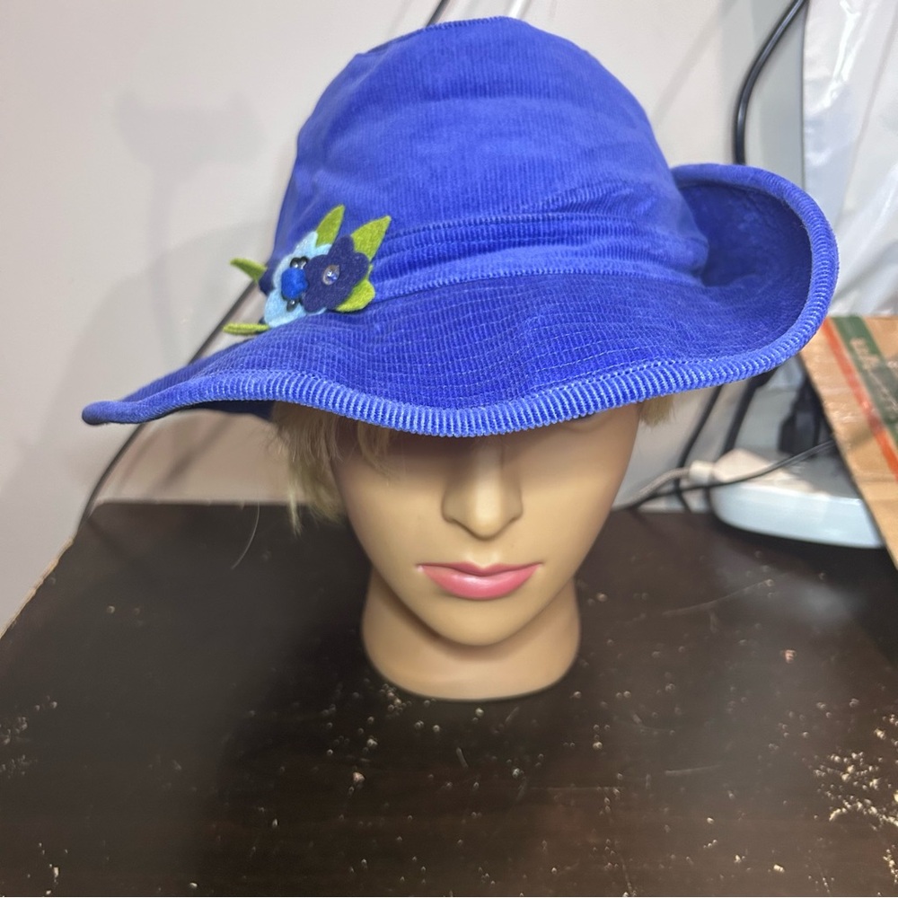 The Children’s Place Brimmed Hat Blue Corduroy size 10-14 Fits adult head floral - Picture 7 of 11